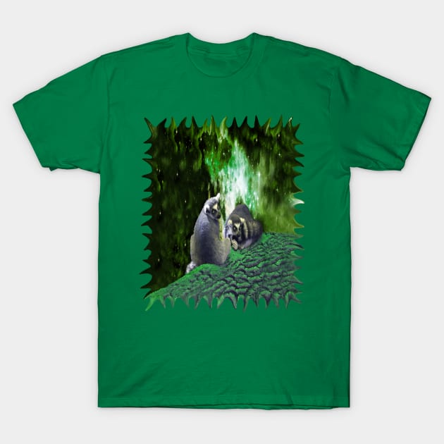 Lemurs on the Emerald Green Knolls T-Shirt by distortionart